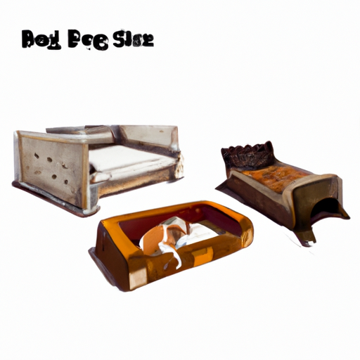 1. תמונה המתארת מגוון מיטות וספות לכלבים בחומרים ובסגנונות שונים.