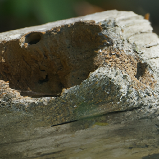 צילום של מבנה עץ פגום שנגרם על ידי נמלים נגרים.