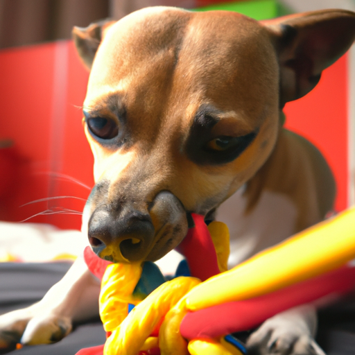 כלב קטן העוסק בפעילויות משחקיות עם צעצוע