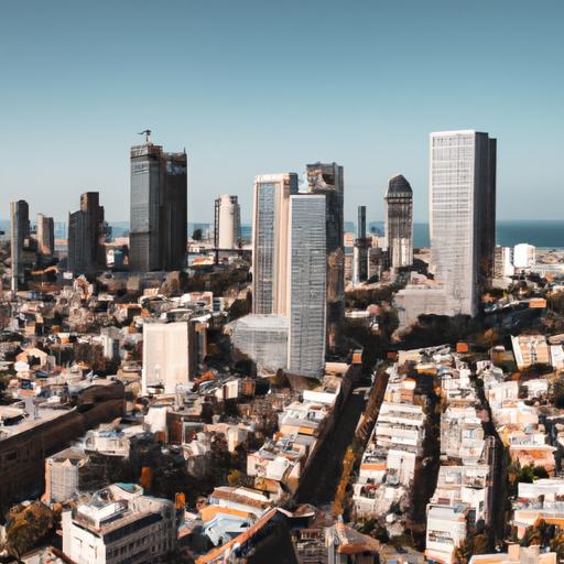 מבט אווירי של קו הרקיע של תל אביב המציג שילוב של מבנים אדריכליים ישנים ומודרניים.