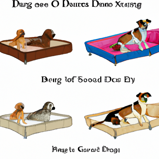 3. איור המראה כלבים בגדלים שונים וכיצד הם משתלבים על סוגים שונים של מיטות וספות לכלבים.
